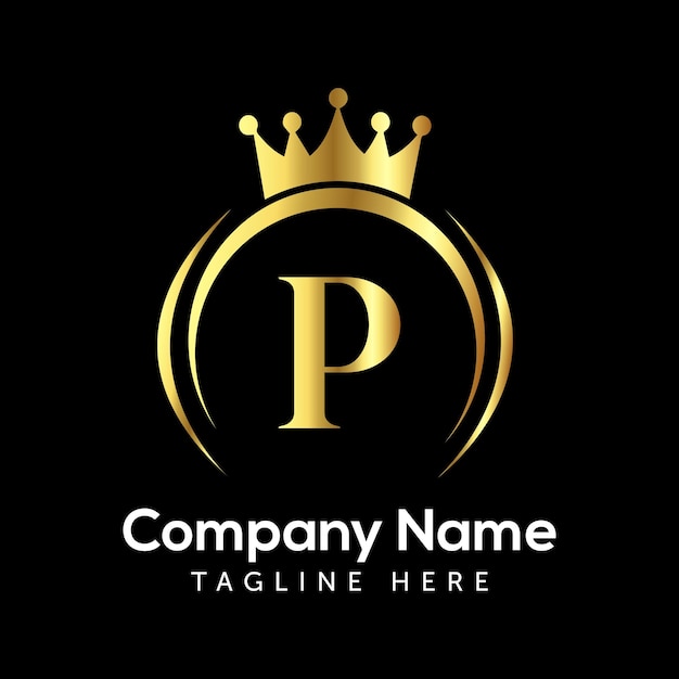 Diseño de logotipo de letra P con vector de corona dorada