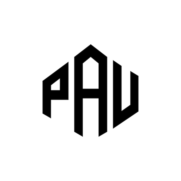 Vector diseño del logotipo de la letra pau con forma de polígono pau polígono y forma de cubo diseño del logotipo pau hexágono modelo de logotipo vectorial colores blanco y negro pau monograma negocio y logotipo de bienes raíces