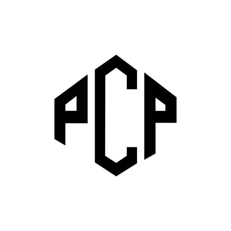 Vector diseño de logotipo de letra pcp con forma de polígono pcp polígono y forma de cubo diseño de logotipo pcp hexágono modelo de logotipo vectorial colores blanco y negro pcp monograma negocio y logotipo de bienes raíces