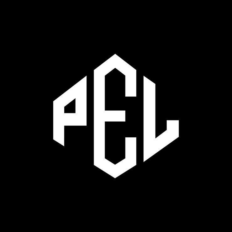 Vector diseño del logotipo de la letra pel con forma de polígono pel diseño del logotipo en forma de póligono y cubo pel hexágono modelo de logotipo vectorial colores blanco y negro pel monograma logotipo de negocios e inmobiliario