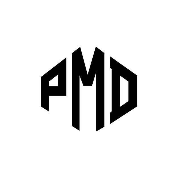Diseño de logotipo de letra PMD con forma poligonal PMD diseño de logotipo en forma de polígono y cubo PMD hexágono modelo de logotipo vectorial colores blanco y negro PMD monograma negocio y logotipo de bienes raíces