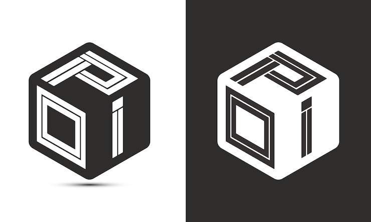 Vector diseño de logotipo de letra poi con logotipo de cubo ilustrador logotipo vectorial estilo de superposición de fuente de alfabeto moderno