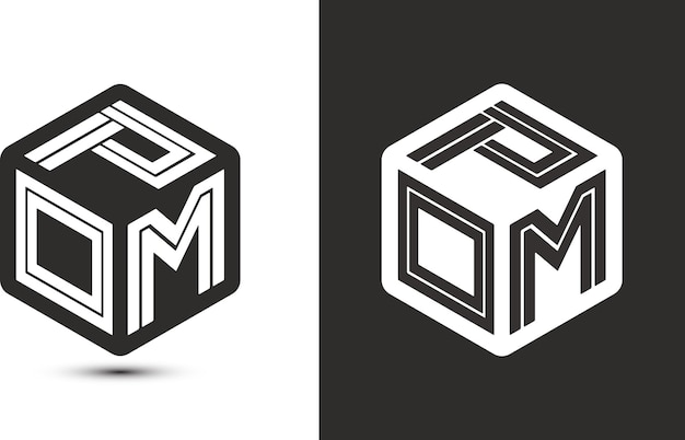 Diseño de logotipo de letra POM con logotipo de cubo ilustrador logotipo vectorial estilo de superposición de fuente de alfabeto moderno