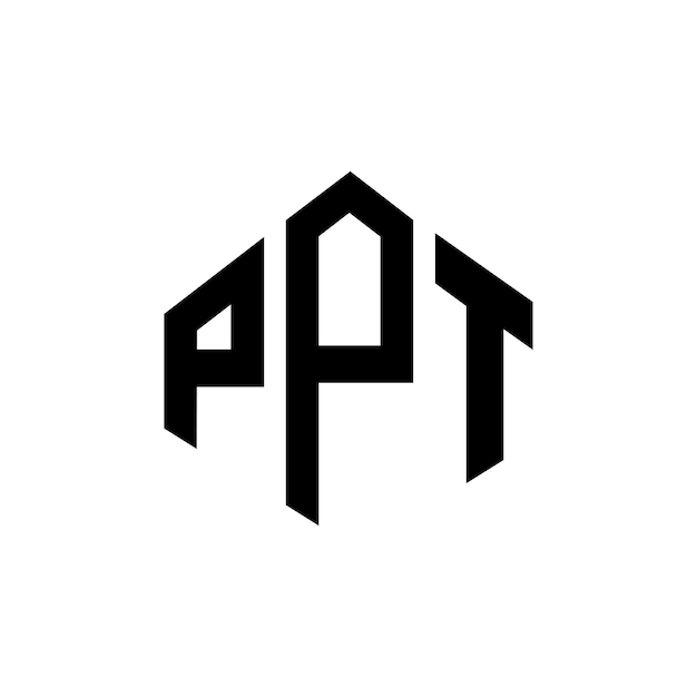Diseño del logotipo de la letra PPT con forma de polígono PPT diseño del logotipo en forma de póligono y cubo PPT hexágono modelo de logotipo vectorial colores blanco y negro PPT monograma negocio y logotipo de bienes raíces
