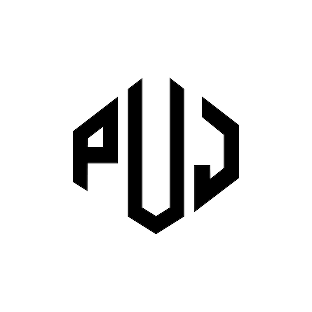 Diseño del logotipo de la letra PUJ con forma de polígono PUJ diseño del logotipo en forma de póligono y cubo PUJ hexágono modelo de logotipo vectorial colores blanco y negro PUJ monograma de negocios y logotipo de bienes raíces