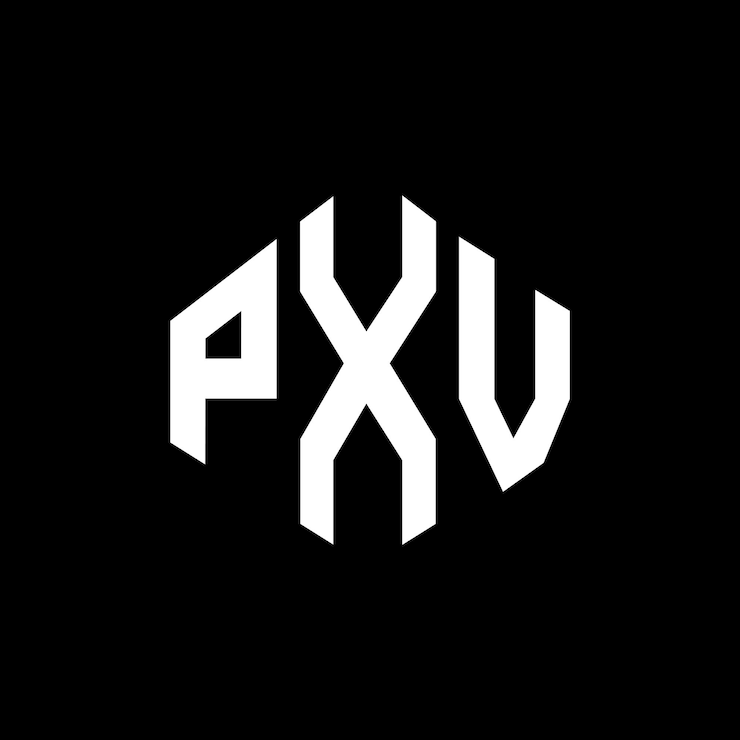 Vector diseño del logotipo de la letra pxv con forma de polígono pxv polígono y forma de cubo diseño del logotipo del vector hexágono pxv plantilla del logotipo colores blanco y negro pxv monograma logotipo de negocios e inmobiliario