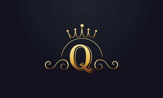 Diseño del logotipo de la letra Q inicial con el icono de la corona del rey elegante y simple