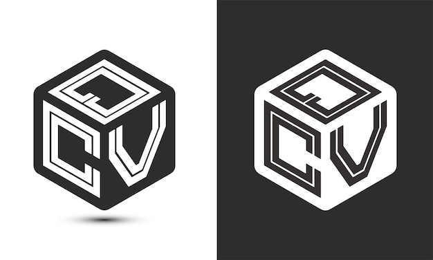 Diseño del logotipo de la letra QCV con el logotipo del cubo del ilustrador, el logotipo vectorial, el estilo de superposición de fuentes del alfabeto moderno. Icono del logotipo Premium Business. Color blanco sobre fondo negro