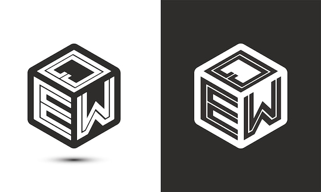 Diseño del logotipo de la letra QEW con el logotipo del cubo del ilustrador, el logotipo vectorial, el estilo de superposición de fuentes del alfabeto moderno. Icono del logotipo Premium Business. Color blanco sobre fondo negro