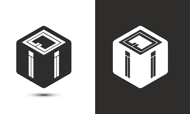 Diseño del logotipo de la letra QII con el logotipo del cubo del ilustrador, el logotipo vectorial, el estilo de superposición de fuentes del alfabeto moderno, el icono del logotipo Premium Business, el color blanco sobre fondo negro.