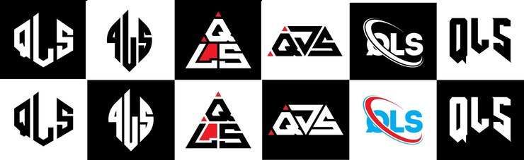 Vector diseño del logotipo de la letra qls en seis estilos qls polígono círculo triángulo hexágono plano y estilo simple con variación de color blanco y negro logotipo de letra establecido en un tablero de arte qls logotipo minimalista y clásico