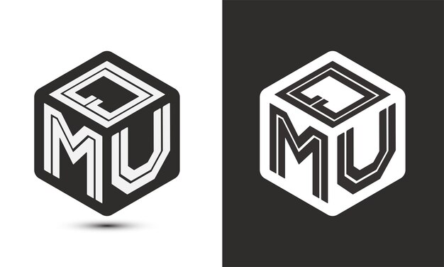 Diseño del logotipo de la letra QMU con ilustrador logotipo del cubo logotipo vectorial estilo de superposición de fuentes de alfabeto moderno