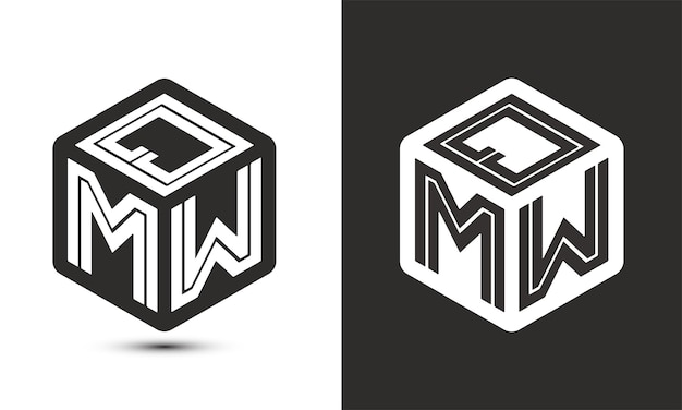 Diseño del logotipo de la letra QMW con ilustrador logotipo del cubo logotipo vectorial estilo de superposición de fuentes de alfabeto moderno