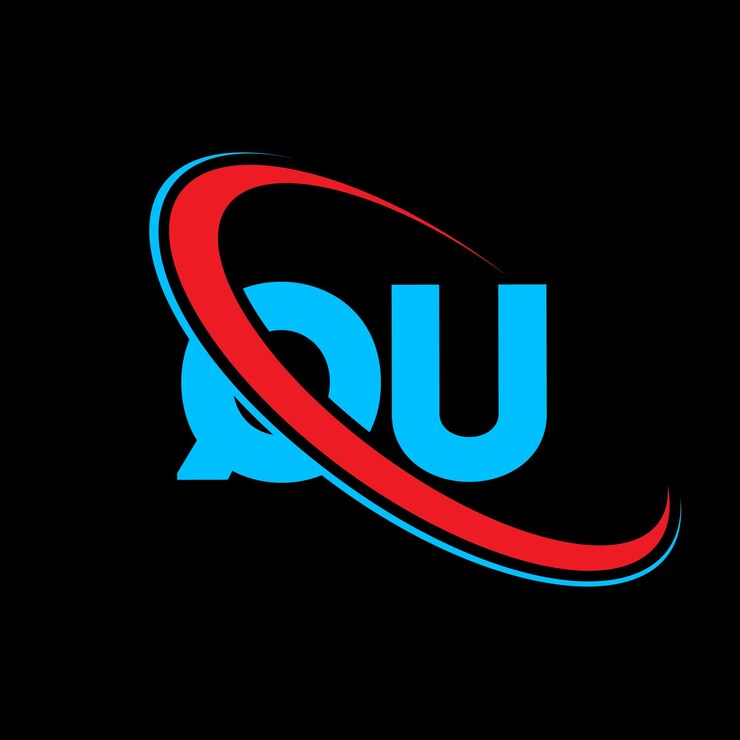 Vector diseño del logotipo de la letra qu letra inicial qu círculo vinculado logotipo de monograma en mayúsculas logotipo de qu rojo y azul