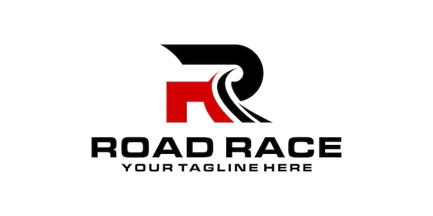 Diseño de logotipo letra R con carretera de carreras.