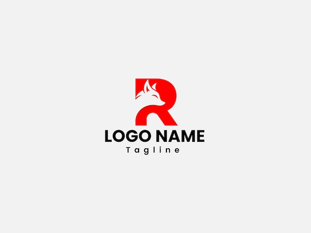 Diseño del logotipo de la letra R de color rojo con una cabeza de zorro plantilla de diseño del logotipio de la letra Fox R