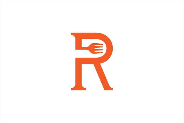 Diseño del logotipo de la letra R con combinación de tenedor adecuado para restaurantes, cafés y restaurantes