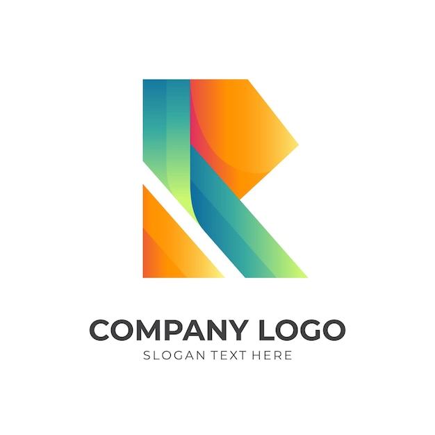 Diseño de logotipo letra R con estilo de color verde y amarillo 3d