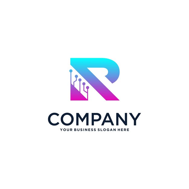 diseño del logotipo de la letra r con tecnología de inspiración
