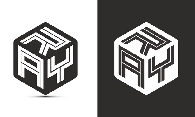 Diseño del logotipo de la letra RAY con el logotipo del cubo del ilustrador, el logotipo vectorial, el estilo de superposición de fuentes alfabéticas modernas