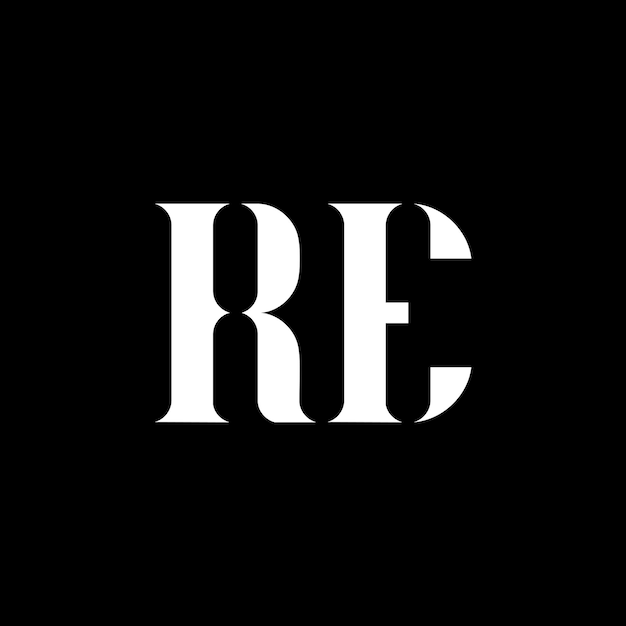 El diseño del logotipo de la letra RE La letra inicial RE, el monograma en mayúsculas, el logotipo de color blanco RE, el diseño del logotipio RE, el logotipio R E.