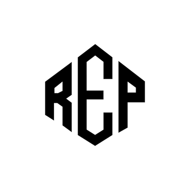 Diseño de logotipo de letra rep con forma de polígono rep poligono y forma de cubo diseño de logotipo rep hexágono modelo de logotipo vectorial colores blanco y negro rep monograma logotipo de negocios e inmobiliario