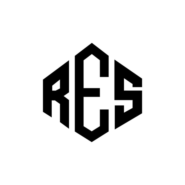 Vector diseño de logotipo de letra res con forma de polígono res polígono y forma de cubo diseño de logotipo res hexágono modelo de logotipo vectorial colores blanco y negro res monograma de negocios y logotipo inmobiliario