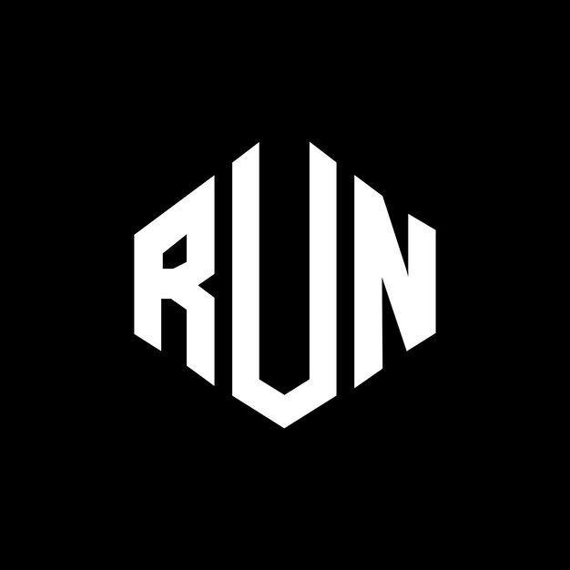 Diseño de logotipo de letra RUN con forma de polígono RUN polígono y forma de cubo diseño de logotipo RUN hexágono patrón de logotipo vectorial colores blanco y negro RUN monograma de negocios y logotipo de bienes raíces