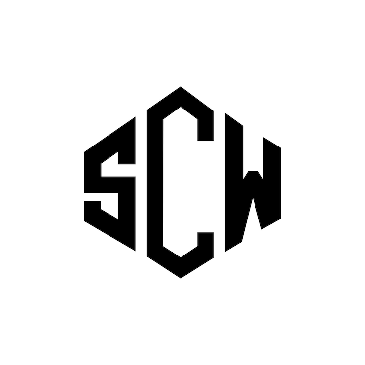 Vector diseño del logotipo de la letra scw con forma de polígono scw diseño del logotipo en forma de póligono y cubo scw hexágono modelo de logotipo vectorial colores blanco y negro scw monograma de negocios y logotipo de bienes raíces