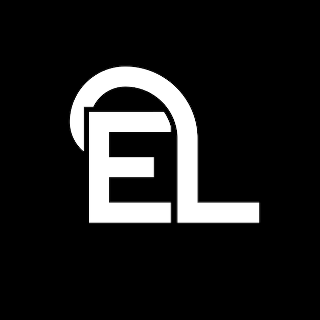 El diseño del logotipo de la letra EL sobre fondo negro El concepto de las iniciales creativas del logotipo en letra EL diseño de las letras blancas sobre fondo negro E L e l logotipo