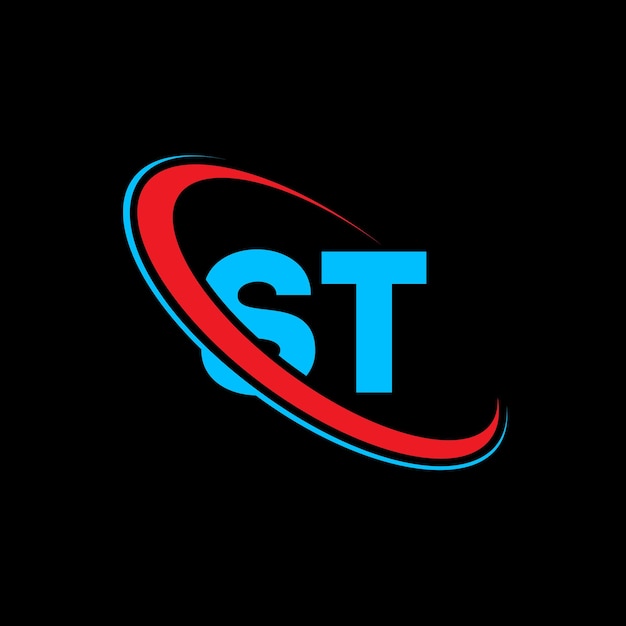 Diseño del logotipo de la letra ST La letra inicial ST círculo vinculado monograma en mayúsculas logotipo rojo y azul logotipo ST