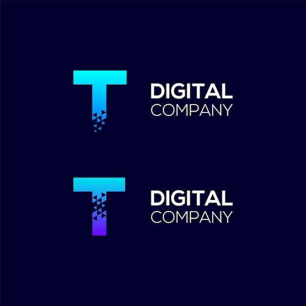 Vector diseño del logotipo de la letra t abstracta con el concepto triangle pixels para technology digital business company