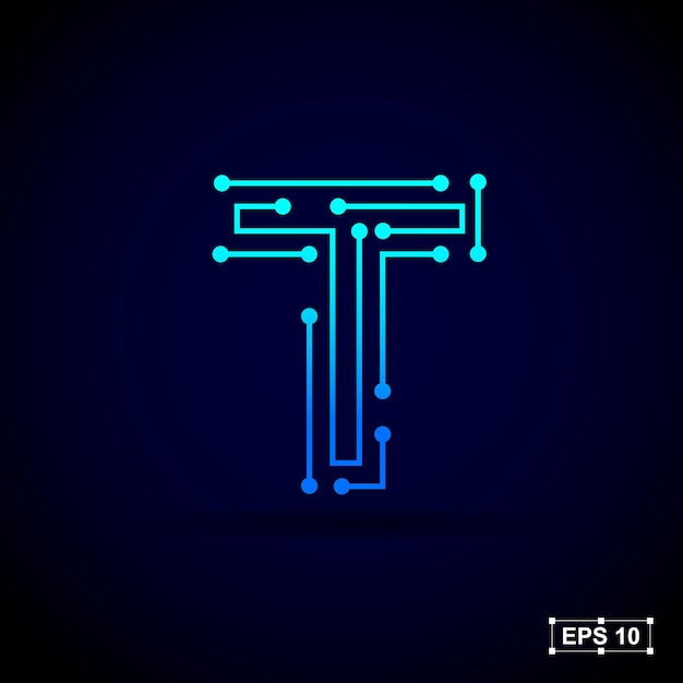 Diseño de logotipo de letra T abstracto con conexión de puntos de línea para tecnología y empresa de negocios digitales