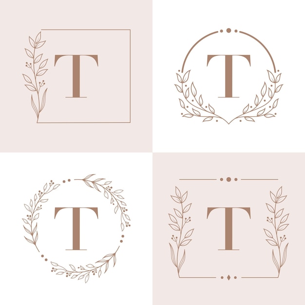 Vector diseño de logotipo letra t con elemento de hoja de orquídea