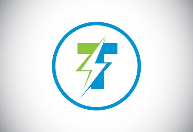 Diseño de logotipo de letra T inicial con perno de trueno de iluminación Vector de logotipo de letra de perno eléctrico