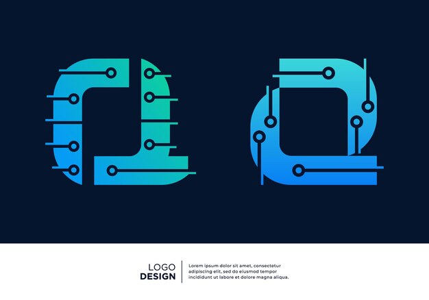 Diseño del logotipo de la letra tecnológica Q Diseño de logotipo creativo y moderno