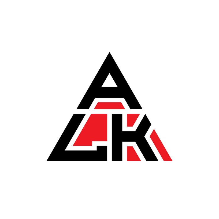 Vector diseño del logotipo de la letra triangular alk con forma de triángulo diseño del logotipo del triángulo alk monograma plantilla del logotipo vectorial del triangle alk con color rojo logotipo triangular simple elegante y lujoso