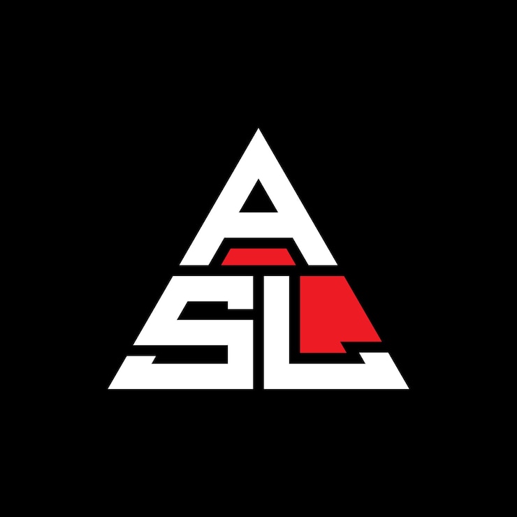 Vector diseño de logotipo de letra triangular asl con forma de triángulo diseño de logotipo de triángulos asl con monograma estampa de logotipo vectorial de triangle asl con color rojo logotipo triangular de asl simple elegante y lujoso logotipo