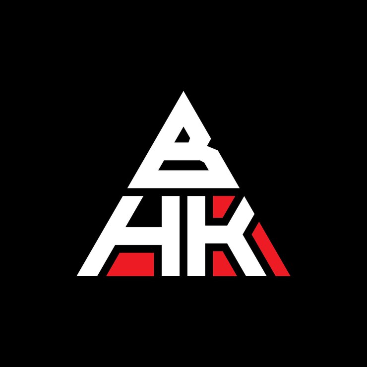 Vector diseño de logotipo de letra triangular de bhk con forma de triángulo bhk diseño de logotipo triangular monograma bhk triángulo vectorial plantilla de logotipo con color rojo bhk logotipio triangular sencillo elegante y lujoso