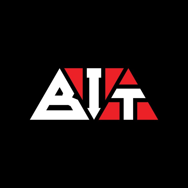 Vector diseño de logotipo de letra triangular bit con forma de triángulo bit diseño de logotipo triangular monograma bit triángulo vectorial plantilla de logotipo con color rojo bit logo triangular simple elegante y lujoso logotipo bit