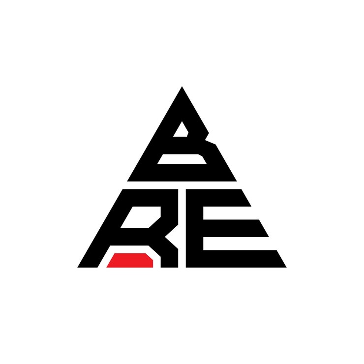 Vector diseño de logotipo de letra triangular bre con forma de triángulo bre diseño de logotipo triangular monograma bre triángulo vectorial plantilla de logotipo con color rojo bre logotipia triangular simple elegante y lujoso logotipo