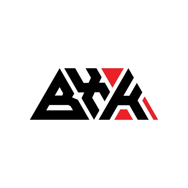 Vector diseño de logotipo de letra triangular bxk con forma de triángulo diseño del logotipo de triángulos bxk monograma bxk triángulo vectorial plantilla de logotipo con color rojo logotipo triangular simple elegante y lujoso bxk