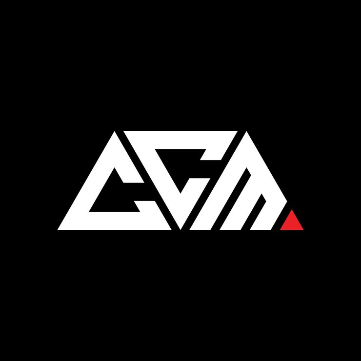 Vector diseño de logotipo de letra triangular ccm con forma de triángulo diseño de logotipo triángulo ccm monograma plantilla de logotipo vectorial de triángulos ccm con color rojo logotipo triangular simple elegante y lujoso logotipo ccm