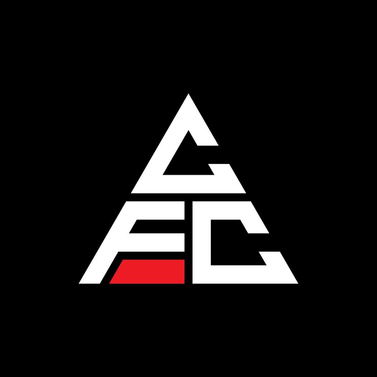 Vector diseño de logotipo de letra triangular cfc con forma de triángulo diseño de logotipo triángulo cfc monograma plantilla de logotipo vectorial triángulo cfc con color rojo logotipo triangular simple elegante y lujoso logotipo