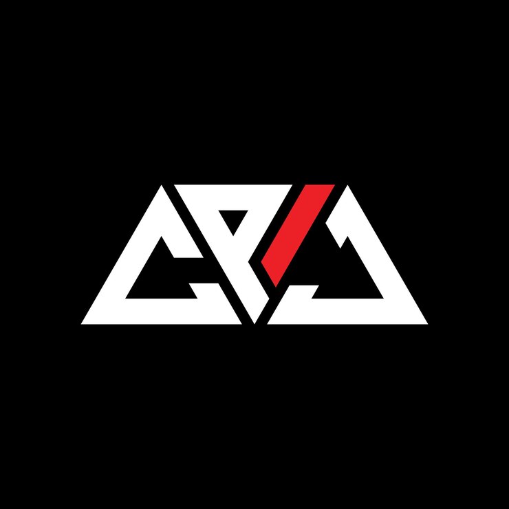 Vector diseño de logotipo de letra triangular cpj con forma de triángulo diseño de logotipo triángulo cpj monograma plantilla de logotipo vectorial de triángulos cpj con color rojo logotipo triangular simple elegante y lujoso logotipo cpj