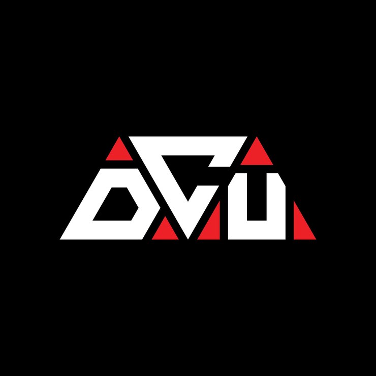Vector diseño de logotipo de letra triangular dcu con forma de triángulo diseño de logotipo triángulo dcu monograma plantilla de logotipo vectorial de triángulos dcu con color rojo logotipo triangular de dcu sencillo elegante y lujoso logotipo dcu