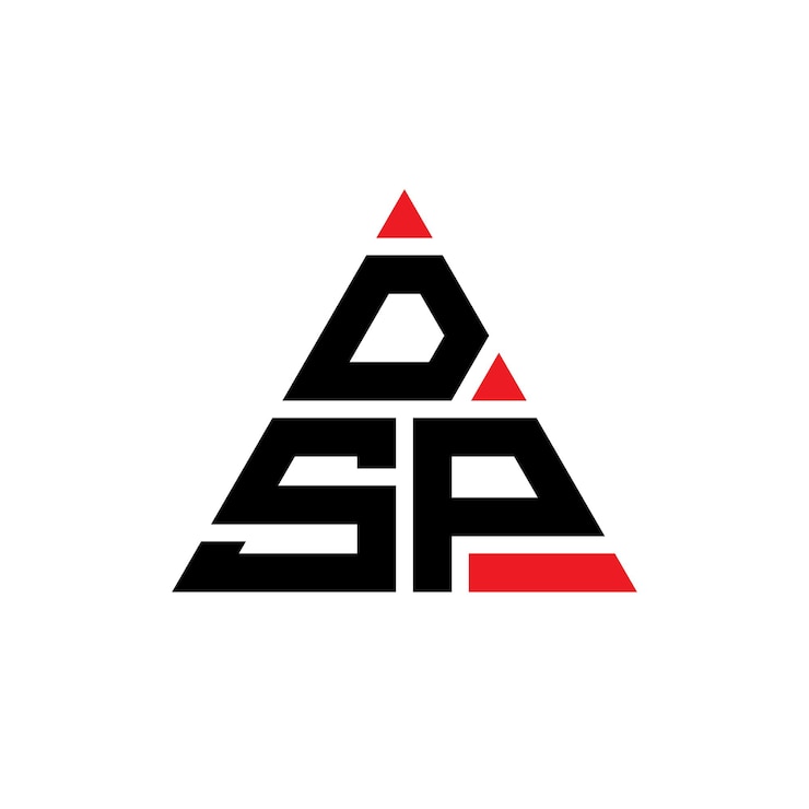 Vector diseño de logotipo de letra triangular dsp con forma de triángulo diseño de logotipo triángulo dsp monograma plantilla de logotipo vectorial triángulo psp con color rojo logotipo triangular simple elegante y lujoso