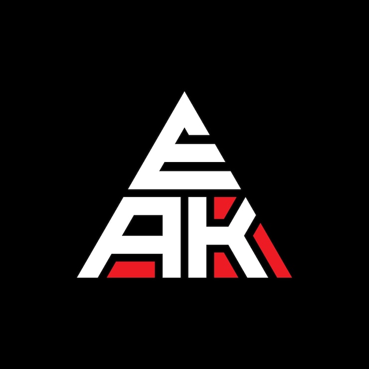 Vector diseño de logotipo de letra triangular eak con forma de triángulo eak diseño de logotipo triangular monograma eak plantilla de logotipo vectorial triangular con color rojo eak logotipo triangular simple elegante y lujoso logotipo