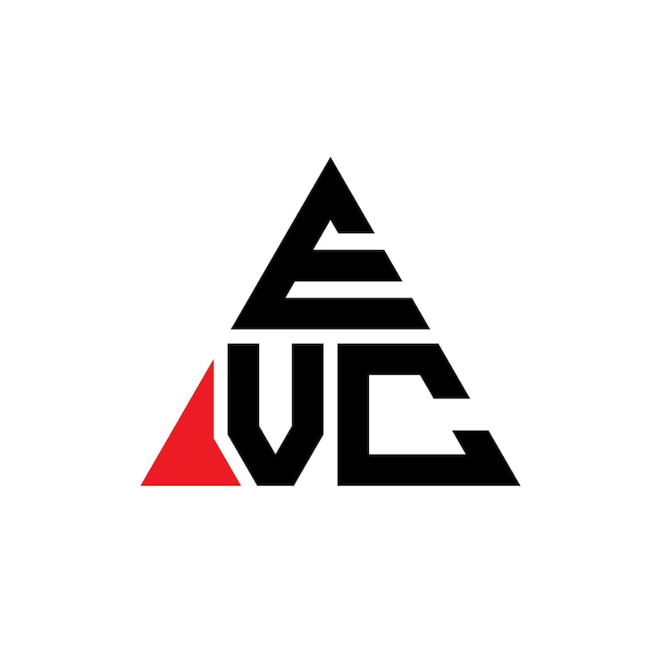 Vector diseño de logotipo de letra triangular evc con forma de triángulo evc diseño de logotipo triangular monograma evc modelo de logotipo vectorial triángulo con color rojo evc logotipo triángulo sencillo elegante y lujoso