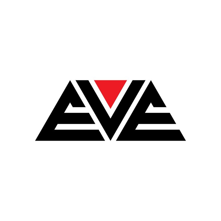Vector diseño de logotipo de letra triangular de eve con forma de triángulo diseño de logotipo triángulo de eve monograma plantilla de logotipo vectorial triángulo eve con color rojo logotipo triangular simple elegante y lujoso logotipo eve
